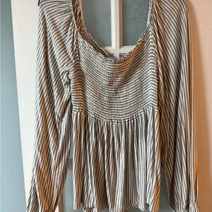 BiBi Gray and White Striped Blouse